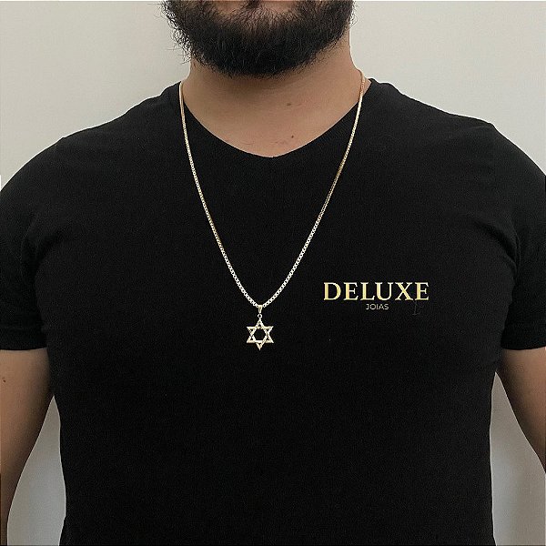 CORRENTE VENEZIANA ( 2.5mm- 70cm) + PINGENTE ESTRELA DE DAVI VAZADA - BANHO DE OURO 18k