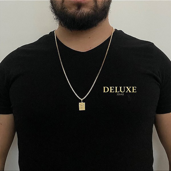 CORRENTE VENEZIANA ( 2.5mm -70cm) + PINGENTE  PLACA CRUCIFIXO - BANHO DE OURO 18k