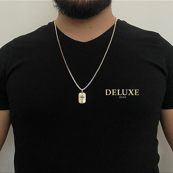 CORRENTE VENEZIANA ( 2.5mm- 70cm )+ PINGENTE PLACA CRUZ VAZADA - BANHO DE OURO 18k