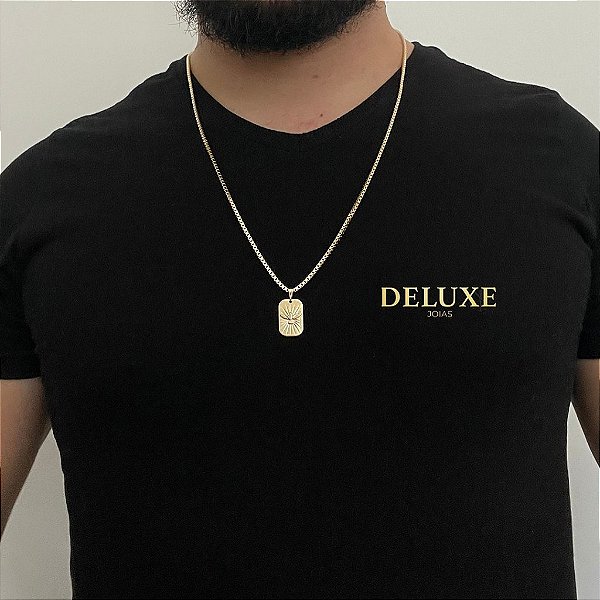 CORRENTE VENEZIANA ( 2.5mm- 70cm) + PINGENTE PLACA ESPIRITO SANTO - BANHO DE OURO 18k