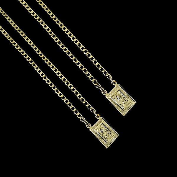 ESCAPULÁRIO CONVENCIONAL - CORRENTE GRUMET (1.5mm - 4g - 70/60CM) - BANHADO A OURO 18K.