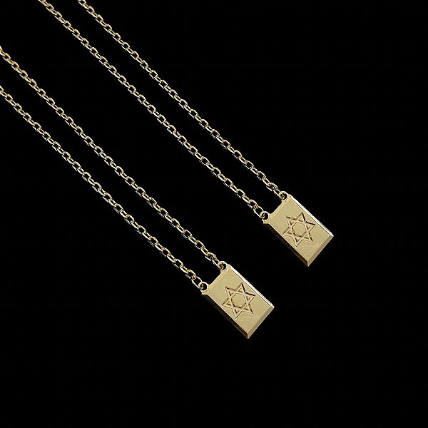 ESCAPULÁRIO ESTRELA DE DAVI, CORRENTE CADEADO (1.5mm- 4g - 60CM) - BANHADO A OURO 18K.