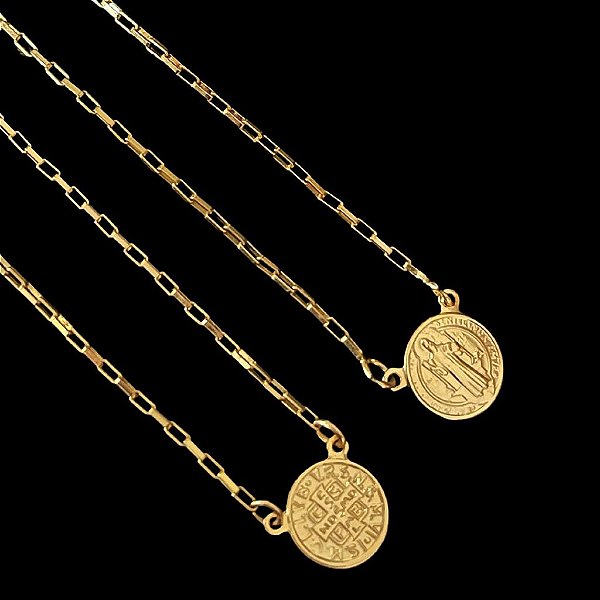 ESCAPULÁRIO SÃO BENTO P( 60/70cm) - BANHADO A OURO 18K.