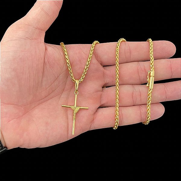 KIT CORRENTE PERUANA( 5mm- 70cm) + PINGENTE CRUZ AMARRADA