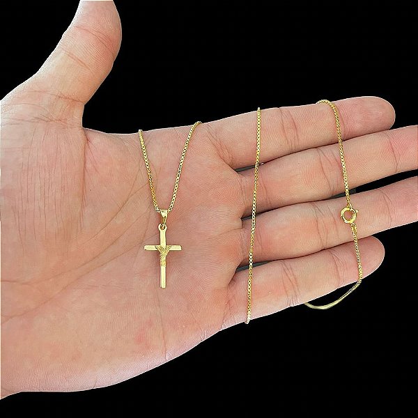 CORRENTE VENEZIANA( 1.0mm-70cm)  + PINGENTE CRUZ - BANHADO A OURO 18K.