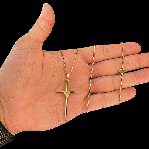 CORRENTE VENEZIANA (1.0mm-70cm) + PINGENTE  CRUZ AMARRADA - BANHADO A OURO 18K.