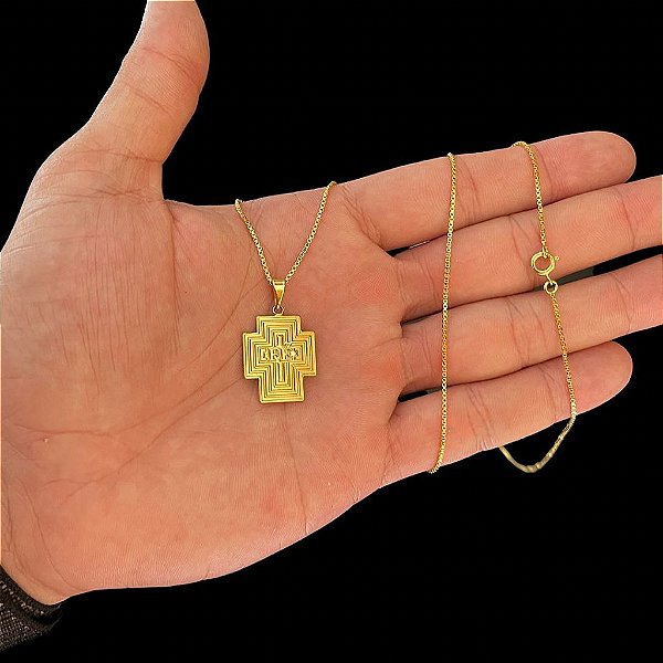 CORRENTE VENEZIANA( 1.5mm-70cm) + PINGENTE CRUZ FÉ -BANHADO A OURO 18K.