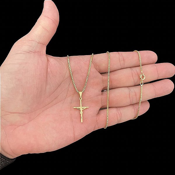 KIT CORRENTE VENEZIANA( 1,8mm-70cm)  + PINGENTE CRUCIFIXO -BANHADO A OURO 18K.
