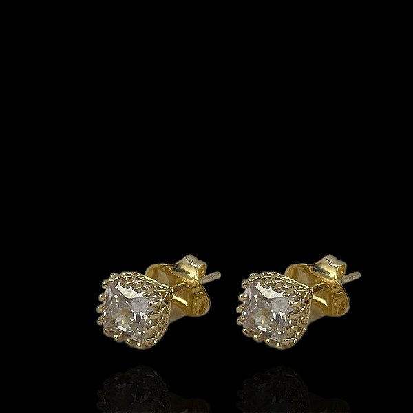 PAR DE BRINCOS  COMEIA ZIRCÔNIA PREMIUM 10MM - BANHADO A OURO 18K