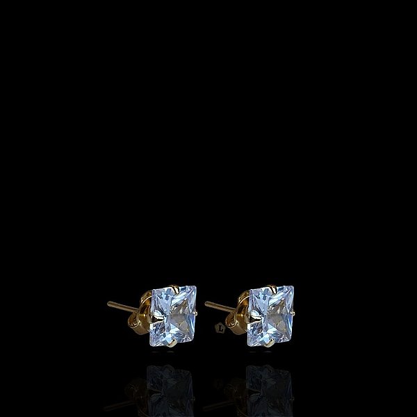 PAR DE BRINCOS  QUADRADO PEDRA DE ZIRCÔNIA 7mm - BANHADO A OURO 18K