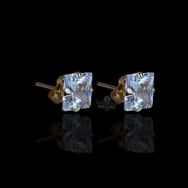 PAR DE BRINCOS  QUADRADO PEDRA DE ZIRCÔNIA 7MM - BANHADO A OURO 18K