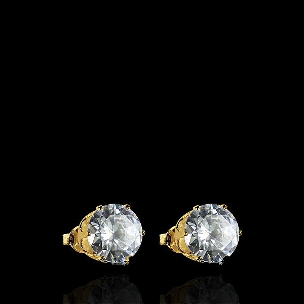 PAR DE BRINCOS  REDONDO  PEDRA DE ZIRCÔNIA 10MM - BANHADO A OURO 18K