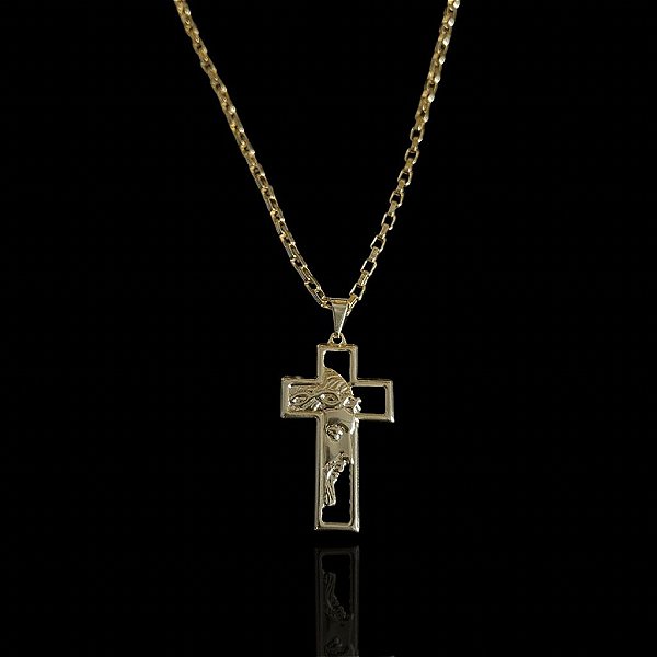 PINGENTE CRUCIFIXO  COM JESUS 3D VAZADO ( 3g- 3x3,5cm)- BANHO DE OURO 18k