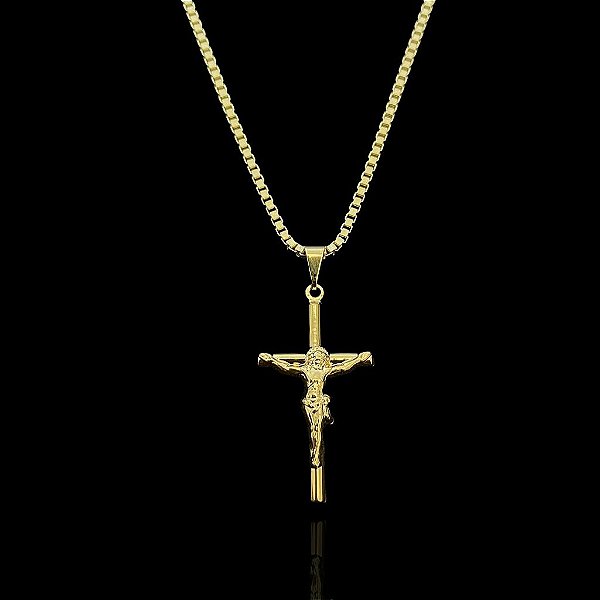 PINGENTE CRUCIFIXO  COM JESUS( 3g- 3x3,5cm)- BANHO DE OURO 18k