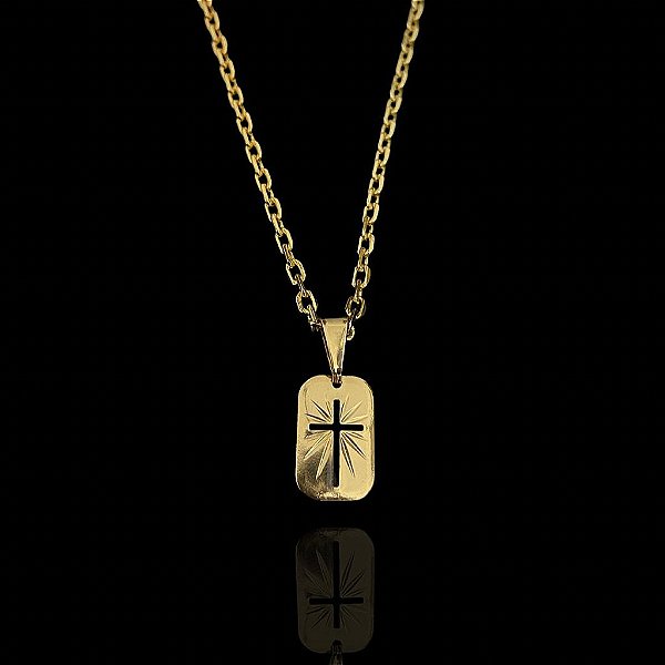 PINGENTE CRUZ PLACA VAZADA - BANHO DE OURO 18k