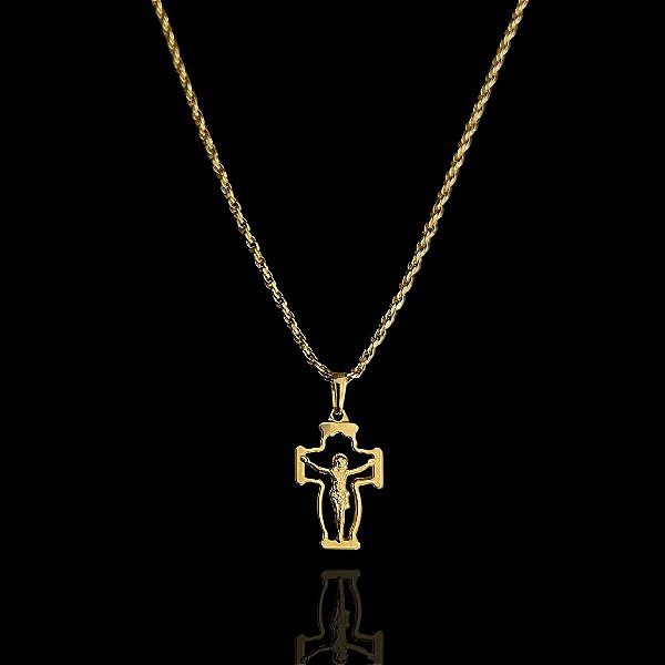Pingente CRUZ VAZADA COM JESUS( 1g- 2x3cm) - BANHO DE OURO 18k