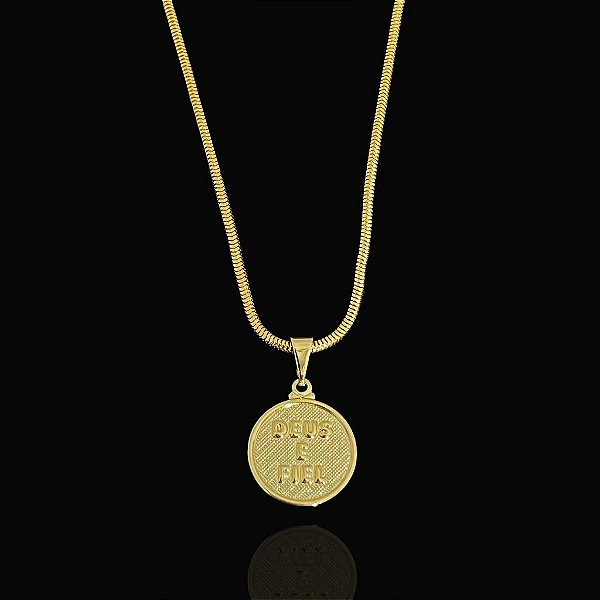 PINGENTE MEDALHA ‘’ DEUS É FIEL’’ P( 1g- 2x3cm) - BANHO DE OURO 18k