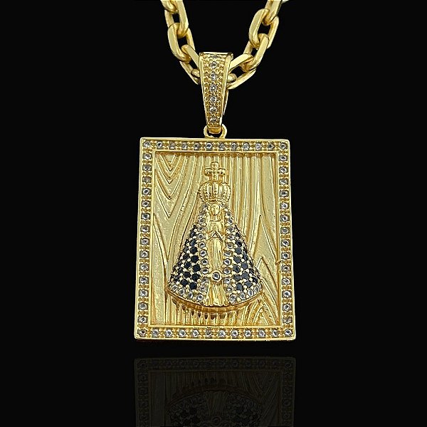 PINGENTE NOSSA SENHORA PLACA CRAVEJADO EM ZIRCÔNIA PREMIUM( 12g- 3x3cm)(G)