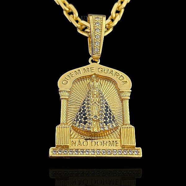 PINGENTE NOSSA SENHORA TEMPLO CRAVEJADO EM ZIRCONIA PREMIUM (12g- 3x3cm)(G)