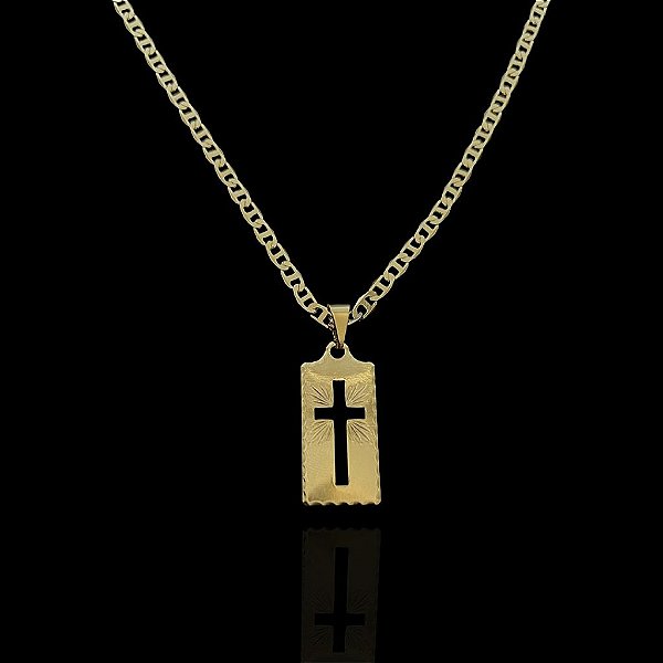 PINGENTE  PLACA  CRUZ VAZADA( 3g- 3x3,5cm)- BANHO DE OURO 18k