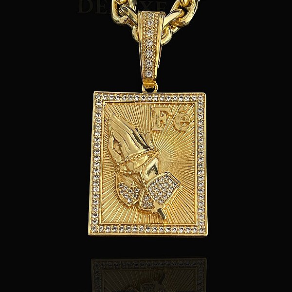 PINGENTE PLACA FÉ CRAVEJADO (8g- 3x3cm) (G)