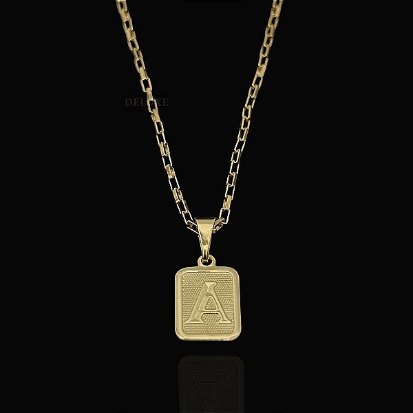 PINGENTE PLACA LETRA A.   Tamanho (PP)( 2g- 2x2cm) - BANHO DE OURO 18k