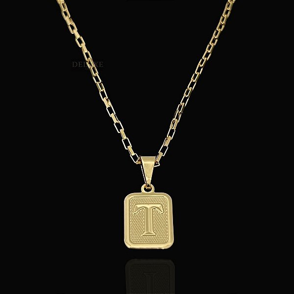 PINGENTE PLACA LETRA T .   Tamanho (PP)( 2g- 2x2cm) - BANHO DE OURO 18k