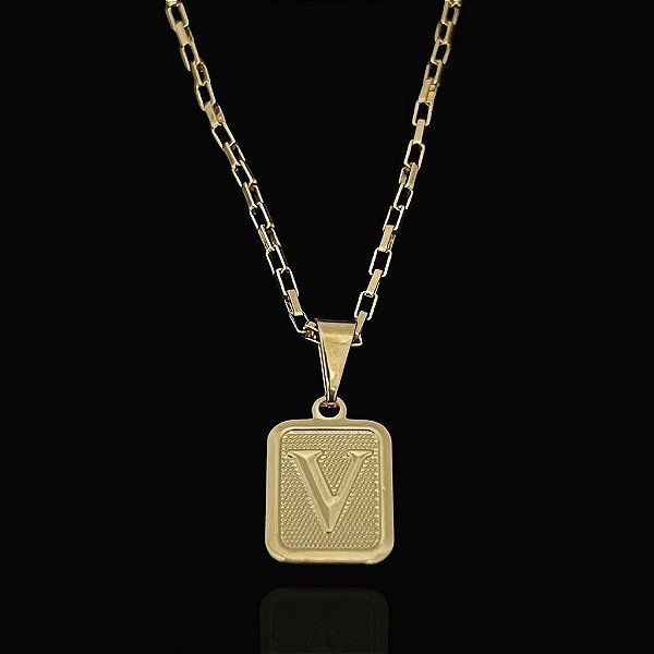 PINGENTE PLACA LETRA V.   Tamanho (PP)( 2g- 2x2cm) - BANHO DE OURO 18k