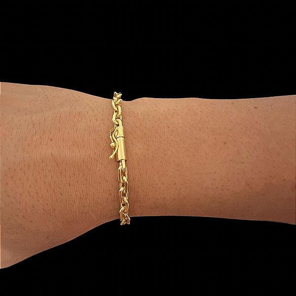 PULSEIRA CADEADO  (5MM - 13G - 21 CM) - COM FECHO CANHÃO - BANHO DE OURO 18k