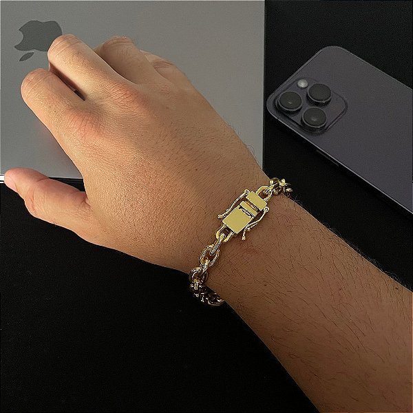 PULSEIRA CADEADO( 8MM - 12G - 20CM) - FECHO COM MARCAÇÃO 750 - BANHADO A OURO 18K