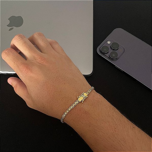 PULSEIRA CADEADO DUPLO (3mm-5G)-20CM  - FECHO COM MARCAÇÃO 750 - BANHO DE OURO 18k.