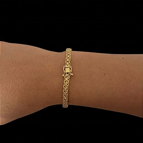 PULSEIRA CADEADO DUPLO ( 5MM - 12G - 21 CM )  - BANHO DE OURO 18k.