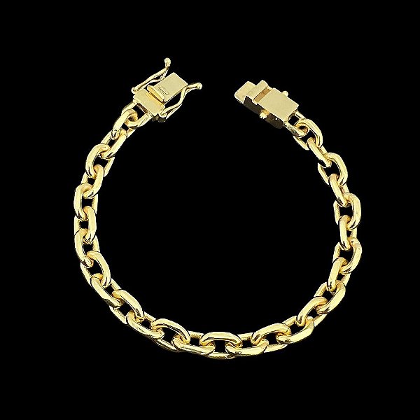 PULSEIRA CADEADO FECHO GAVETA (8MM - 31G) - 20CM - FECHO COM MARCAÇÃO 750 - BANHADO A OURO 18K
