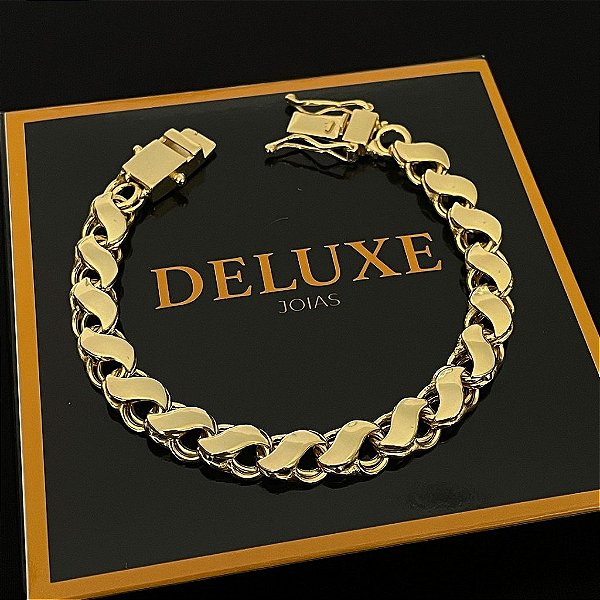 PULSEIRA FRISO S (8mm - 26G- 21cm) - FECHO COM MARCAÇÃO 750 -  BANHADO A OURO 18K