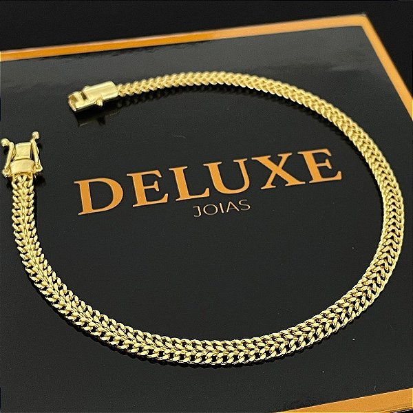 PULSEIRA GRUMET DUPLA (4MM - 6G - 21 CM)  - FECHO COM MARCAÇÃO 750 - BANHO DE OURO 18k.