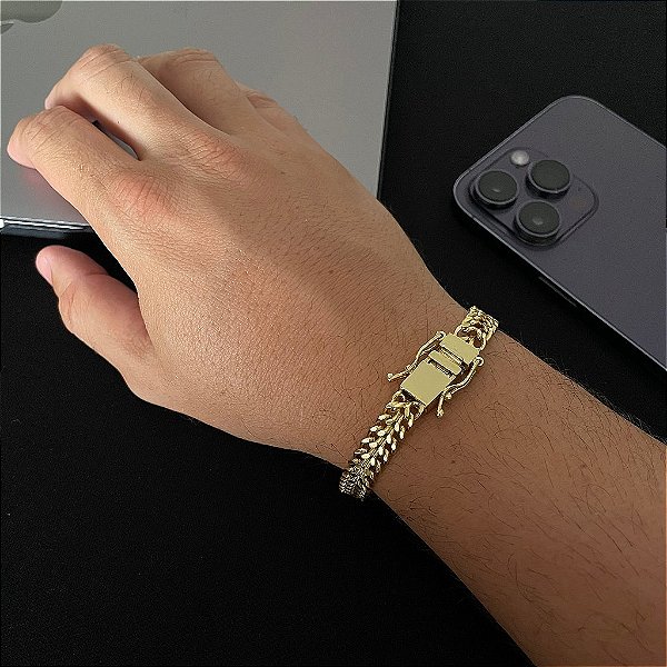 PULSEIRA GRUMET DUPLA (7mm -26G-21 CM)  - FECHO COM MARCAÇÃO 750 - BANHO DE OURO 18k.