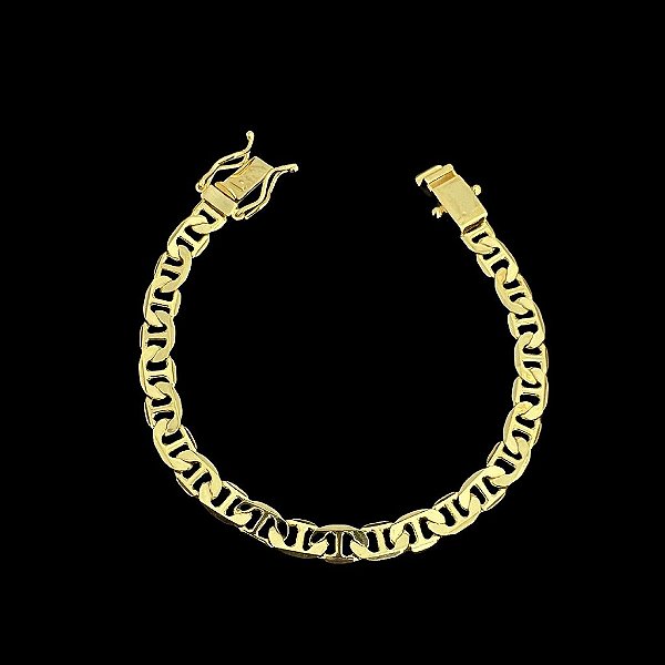 PULSEIRA PIASTRINE  (7MM - 13G- 21 CM )  - FECHO COM MARCAÇÃO 750 - BANHO DE OURO 18k.