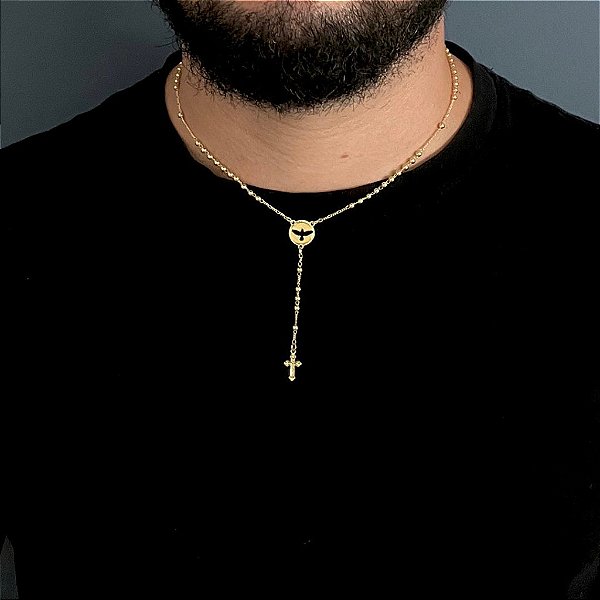 TERÇO   ESPÍRITO SANTO 40cm (3mm - 15G) - BANHO DE OURO 18K