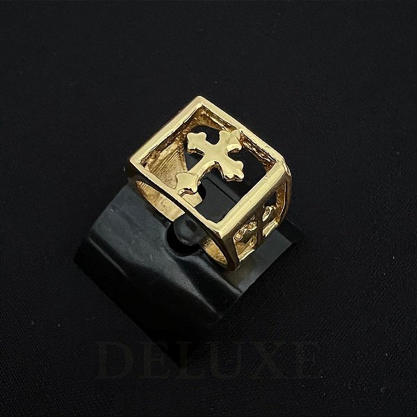 ANEL COM CRUZ VAZADA 11G - BANHADO A OURO 18K