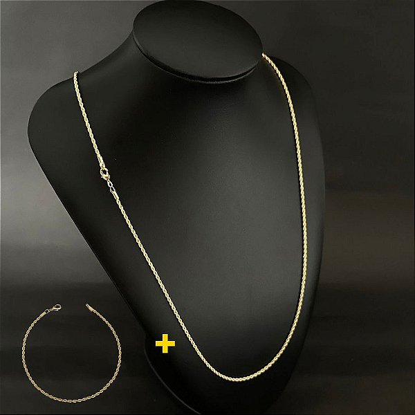 CORRENTE + PULSEIRA BAIANA FECHO CONVENCIONAL  (2MM-70Cm) - BANHADO A OURO 18K