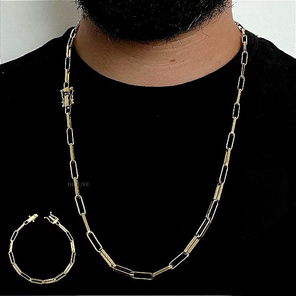 CORRENTE + PULSEIRA CARTIE ALONGADO  FECHO GAVETA (5mm) - BANHADO A OURO 18K