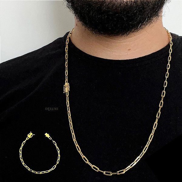 CORRENTE + PULSEIRA CARTIE FECHO GAVETA (4MM- 70CM)  - BANHADO A OURO 18K