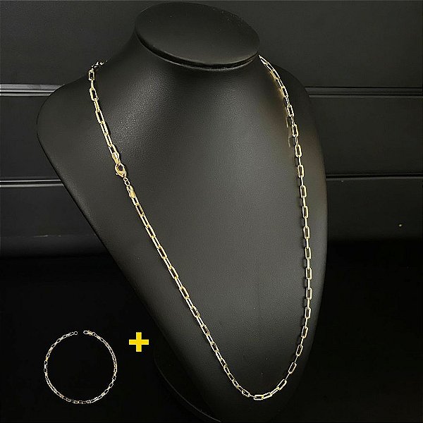 CORRENTE CARTIE  FECHO TRADICIONAL (2mm-70CM) + PULSEIRA CARTIE  FECHO TRADICIONAL (2mm-20CM) - BANHADO A OURO 18K