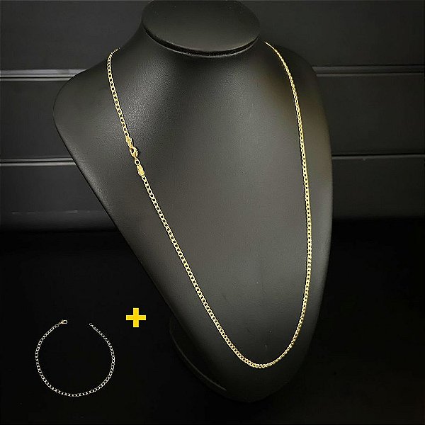CORRENTE GRUMET (2mm-70cm) + PULSEIRA GRUMET  (2mm-20cm) - BANHADO A OURO 18K