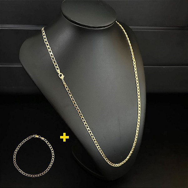 CORRENTE + PULSEIRA GRUMET   FECHO CONVENCIONAL (4mm) - BANHADO A OURO 18K