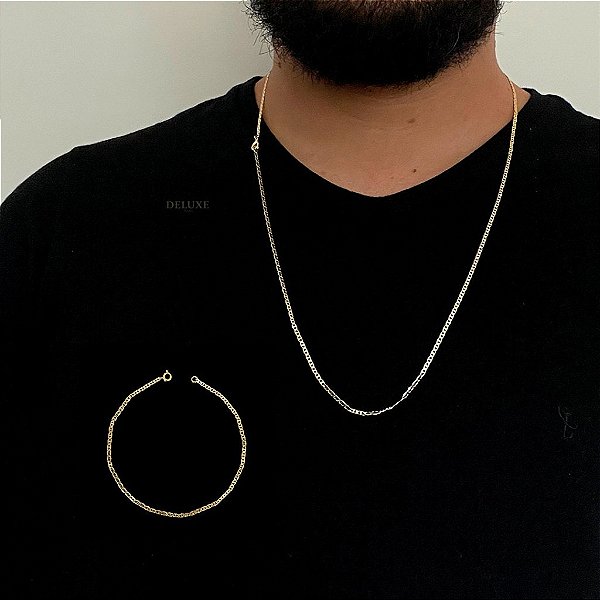 CORRENTE PIASTRINE 2mm-70cm) + PULSEIRA PIASTRINE (2mm-20cm) - BANHADO A OURO 18K