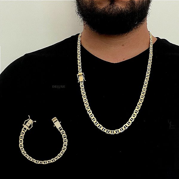 CORRENTE + PULSEIRA PIASTRINE FECHO GAVETA   (7mm- 70cm) - BANHADO A OURO 18K