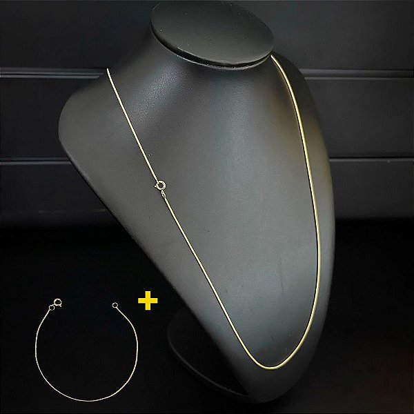 CORRENTE + PULSEIRA RABO DE RATO FECHO CONVENCIONAL (1mm) - BANHADO A OURO 18K