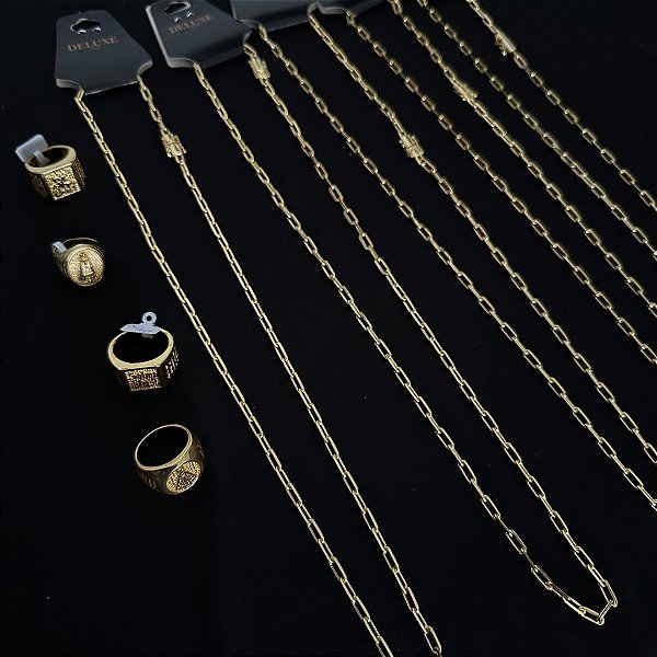 4 ANEIS  E 5 CORRENTES CARTIE 4MM ( 70cm) FECHO MARCAÇÃO 750