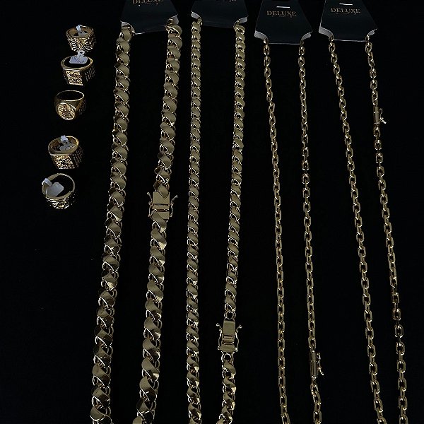 4 CORRENTE GROSSAS 5 ANEIS -  BANHADOS A OURO 18K